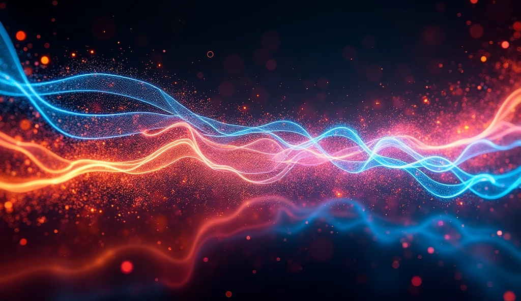A flow of vibrant energy, represented by colored lines of light moving in various directions. The background is dark, highlighting the bright colors. Sense of movement and vitality.