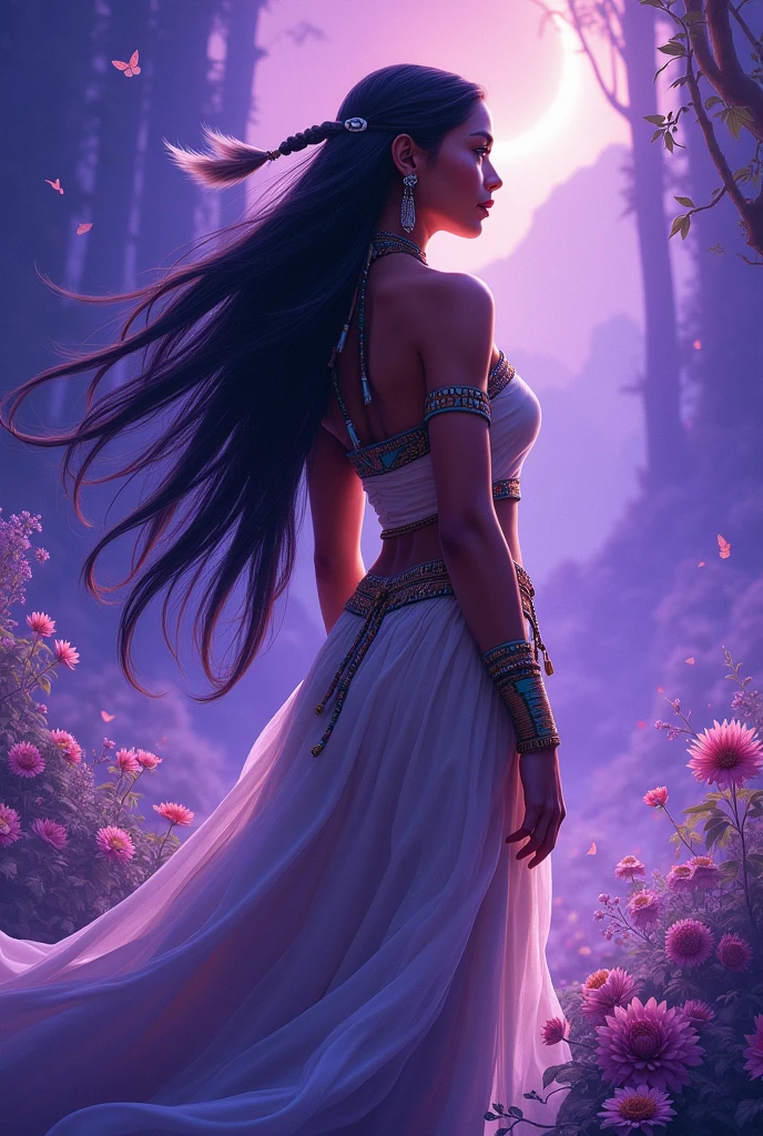 Generate Pocahontas image with purple backgrounds 

