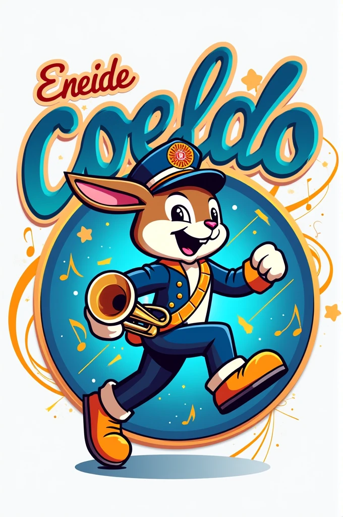 Create a marching band logo, with the name or symbol eneide coelho, with the mascot being a rabbit