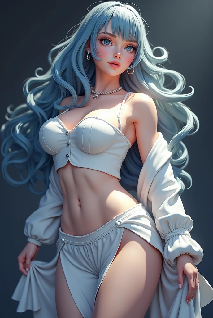 Cabelo muito longo , Cabelo azul, Sem roupa , Peitos grandes e empinados, Pose sexual , Nsfw, 3d, Anime 3d, 8k, super detail