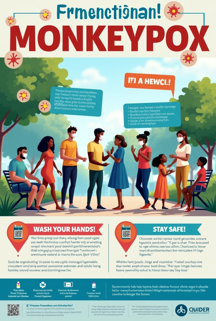 Make a poster about monkeypox using the appropriate
TEXTUAL AID that focuses in preventing the spread of this health menace.