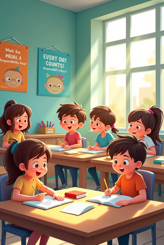 Image showing the responsibility of students, with the studies day by day, tender view, about humans, based on cute cartoons, something more original and creative, easy to draw and containing phrases of responsibility 