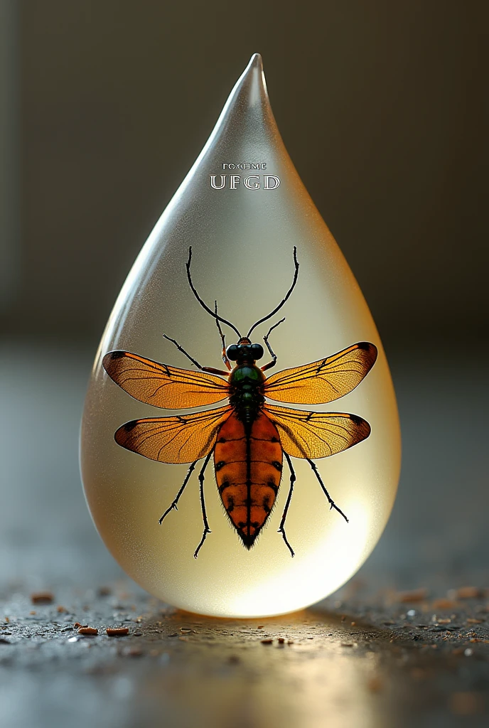 logo written "PEG-UFGD: resin-embedded arthropods" with a centralized insect 