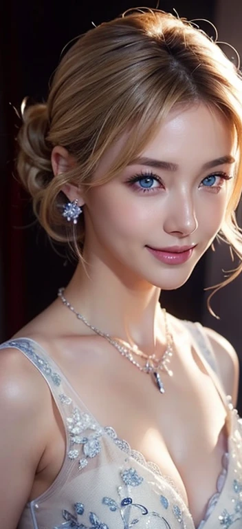 (((masterpiece)))、((Highest quality))、((超Realistic))、bride、wedding、Luxury floral dress、Light clothing、necklace、Formal Wear、night景、illumination、blue eyes、blonde、short hair、Hair tied up、Full body photo、Sexy Face、short hair、 A look of complete lust、Mature Woman、perspective、Very detailed、The perfect temptation、Best image quality、Fine-grained image quality、beautiful、European women,Italian women, smile、blue eyes、jewelry, Realistic, High resolution, Glowing Skin, (Detailed face), night, blonde, Wavy Hair,attractive appearance, smile,Japanese women、C cup