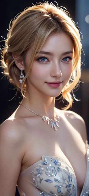 (((masterpiece)))、((Highest quality))、((超Realistic))、bride、wedding、Luxury floral dress、Light clothing、necklace、Formal Wear、night景、illumination、blue eyes、blonde、short hair、Hair tied up、Full body photo、Sexy Face、short hair、 A look of complete lust、Mature Woman、perspective、Very detailed、The perfect temptation、Best image quality、Fine-grained image quality、beautiful、European women,Italian women, smile、blue eyes、jewelry, Realistic, High resolution, Glowing Skin, (Detailed face), night, blonde, Wavy Hair,attractive appearance, smile,Japanese women、C cup
