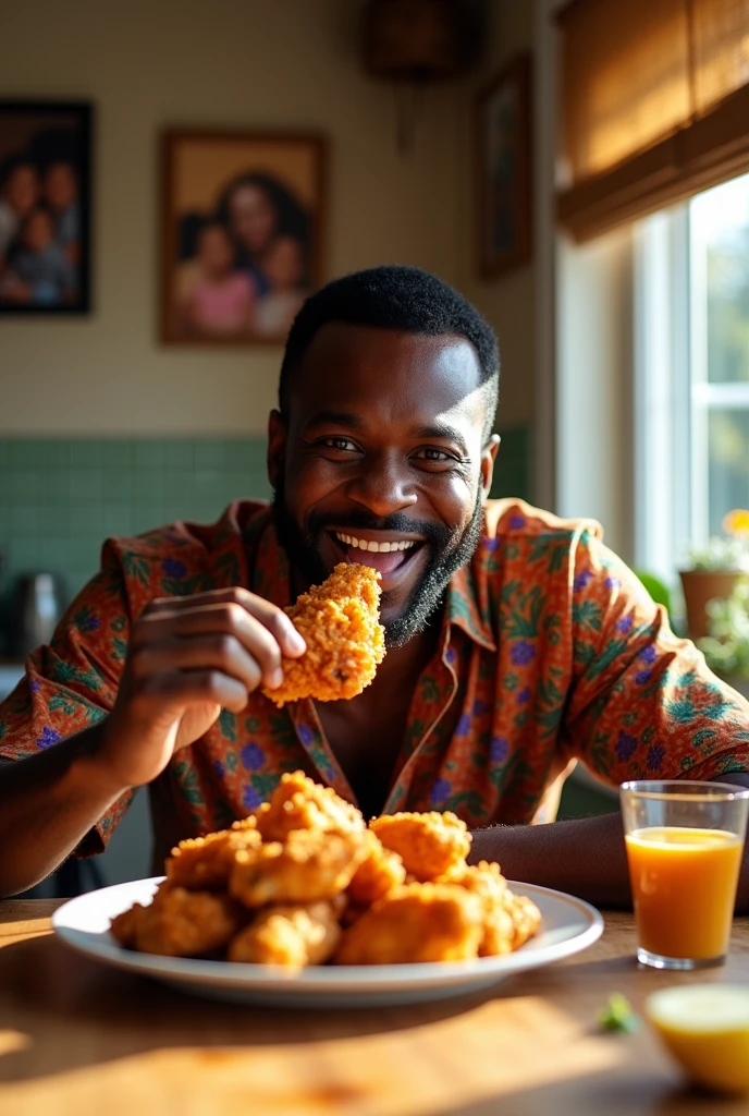 black person eating fried chicken wings