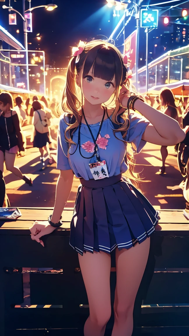 ((masterpiece)),(((Highest quality))),Comiket scenery、Big Sight、International Exhibition Hall、Thin thighs,Long legs,whole body:1.5，(:1.3),(もっと美しいsummerのラフな格好：1.3),(Wearing light casual clothes:1.2),Short Blonde:1.2、Idol Pose，summer、flowerpunk、Idol Group、Sparkle Effect、Light effect particles、Vivid gradients