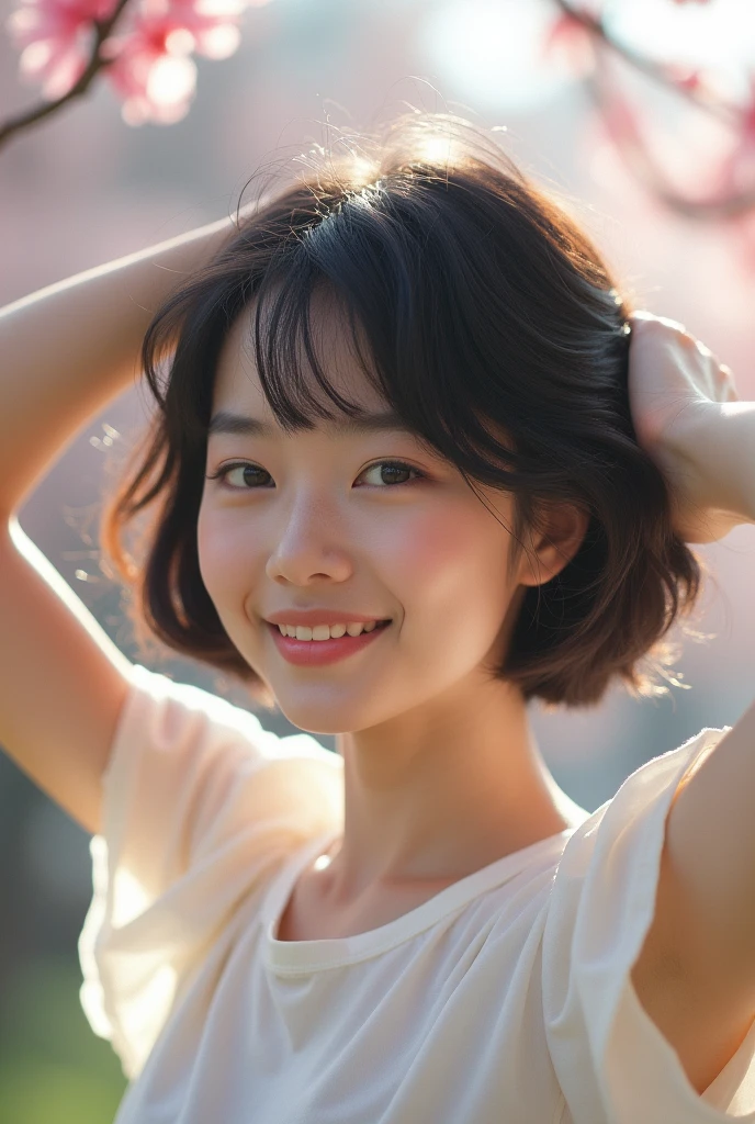 Japanese women,Large Breasts,NUDE,Put your hands up,Young face,White skin,Black Hair,Short Hair,Big eyes,smile,No makeup,Show your side,reality,Facing forward,Show off your breasts