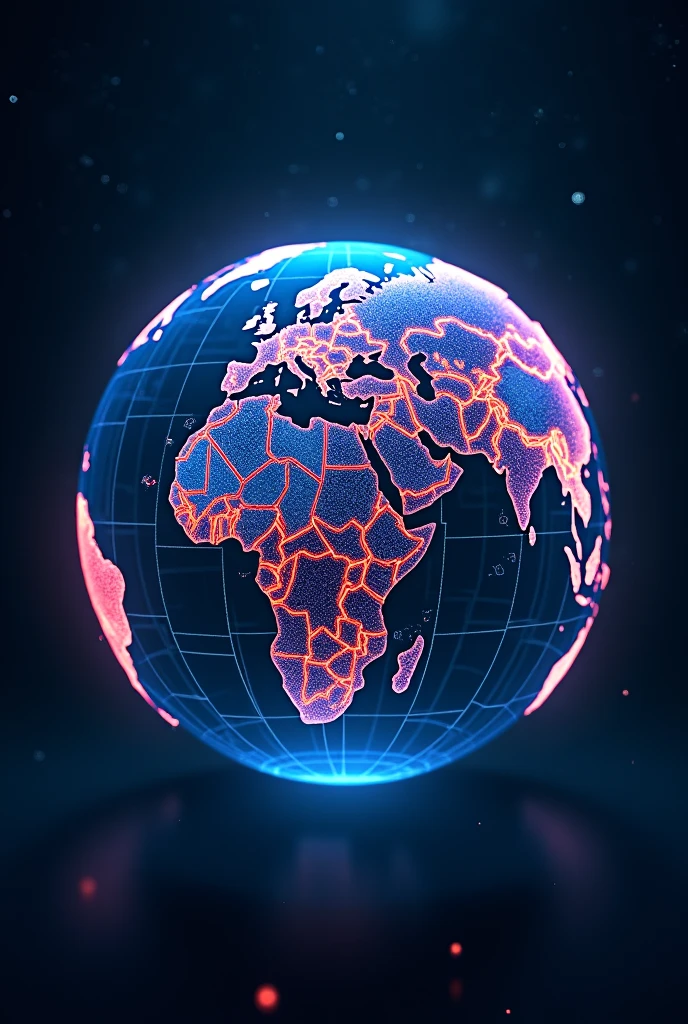 A Data Globe: A transparent globe filled with floating microchips, each connected by glowing neon lines. The globe’s outer shell is made of glowing circuits that form the outline of the continents. The microchips pulse with energy as data flows between them, symbolizing the technological core of the planet. The perspective focuses on the globe’s interior, showcasing the complexity of the data network.