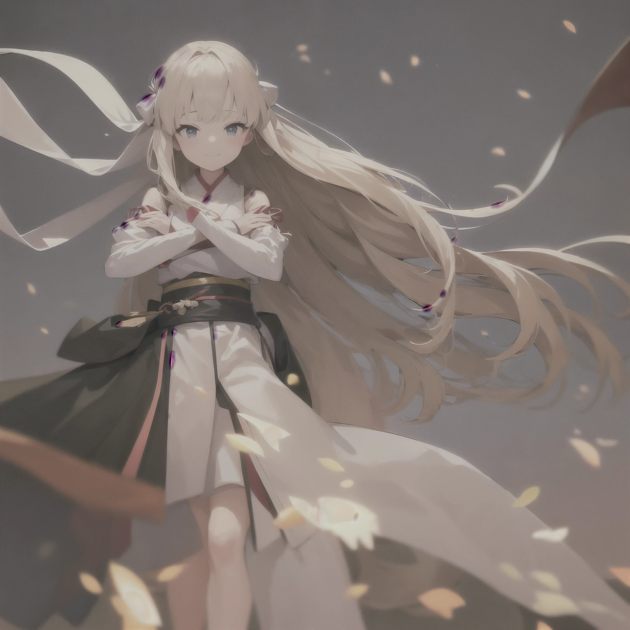 Highest quality, 4K quality, One girl, White Hanfu, snow, Long hair blowing in the wind, Healing Smile, Large diameter, Blurred Background、Background of Gunma Prefecture、Glare、One Girl、Hands on hips