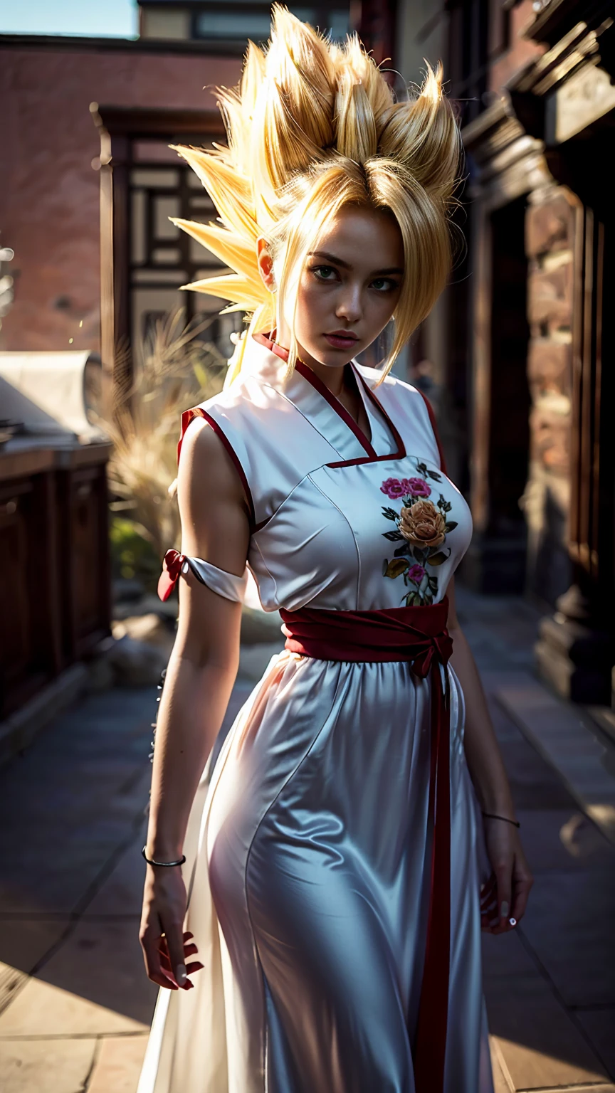 1girl, (super saiyan:1.3), hanfu, detailed intricate embroidered hanfu, beautiful detailed eyes, beautiful detailed lips, extremely detailed face, long eyelashes, elegant ancient chinese hairstyle, detailed ornate hairpin, detailed jewelry, glowing aura, cinematic lighting, dramatic lighting, vivid colors, warm color tones, (best quality,4k,8k,highres,masterpiece:1.2),ultra-detailed,(realistic,photorealistic,photo-realistic:1.37)