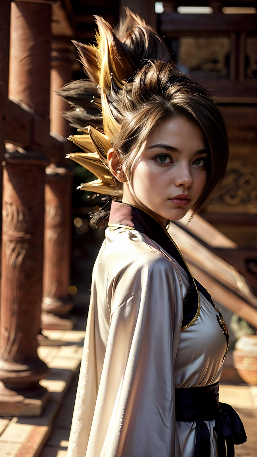 1girl, (super saiyan:1.3), hanfu, detailed intricate embroidered hanfu, beautiful detailed eyes, beautiful detailed lips, extremely detailed face, long eyelashes, elegant ancient chinese hairstyle, detailed ornate hairpin, detailed jewelry, glowing aura, cinematic lighting, dramatic lighting, vivid colors, warm color tones, (best quality,4k,8k,highres,masterpiece:1.2),ultra-detailed,(realistic,photorealistic,photo-realistic:1.37)