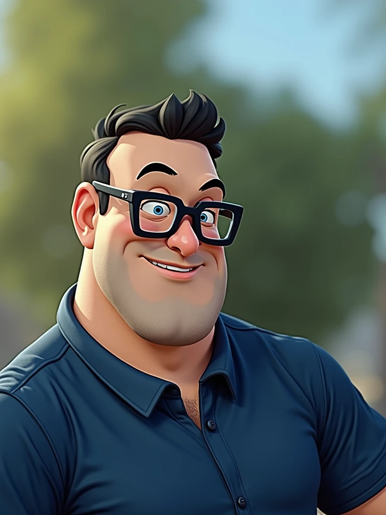 Cartoon character of a man in black glasses and a black shirt, animation character, stylized character, animation style rendering, 3d stylized, Arnold Maya rendering, Stylized 3D rendering, toon render screenshot, 3d character, 3d character, Stylized 3D rendering, 3D character rendering, cartoon character, Personagem de close up, character posing,  (Pixar-style) (master part:1.2) (bokeh) (best qualityer) (skin detailed) (detailed texture) (8k) (Argilla) (cinematic lighting) (sharp focus