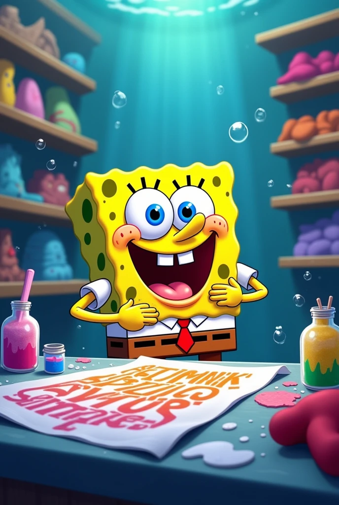 spongebob working with t-shirt screen printing