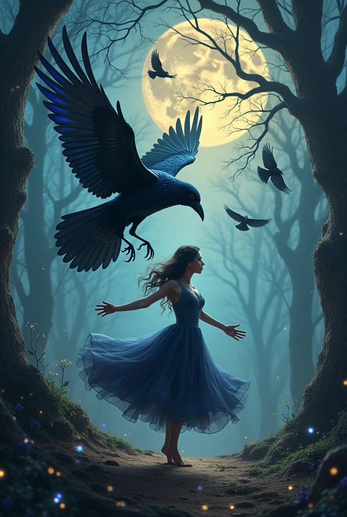 A love story between a crow king and a brave dancer with crows around them