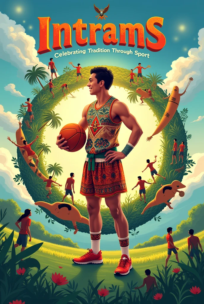 poster art about
intrams, traditions in philippines with earth circle LIKE POSTER MAKING