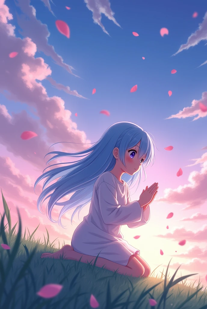 An anime drawing praying