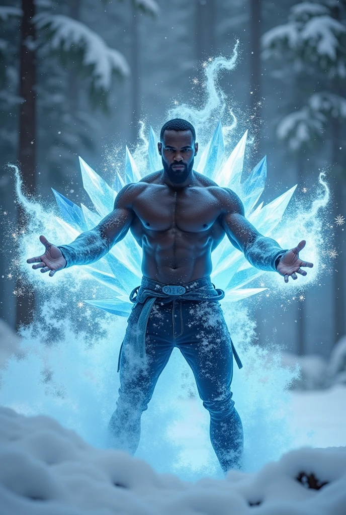 Black man ice power making fifteen ice shards