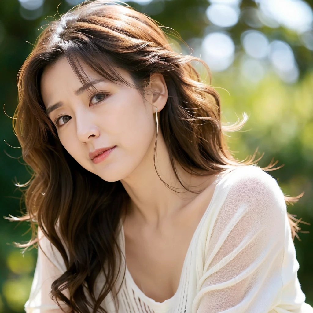 Beautiful mature woman with beautiful wavy long hair, Sexy Mature, It looks a little painful because it's tilted upwards., Close your eyes and open your mouth ajar,, naked, Red lipstick, Ultra-high resolution,(Realistic:1.4), ((Highest quality)), ((masterpiece)), (be familiar with),
