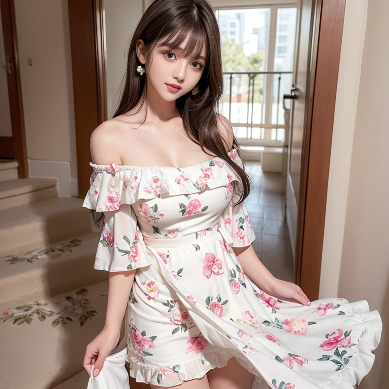 pleated skirt,pink skirt,pink sailor collar, ((Large breasts)),Bare shoulders, short hemlines, 4k ultra hd, masterpiece, a girl, good face, detailed eyes, detailed lips, flower fairy girl, Random scenes, random shooting angles, elegant poses