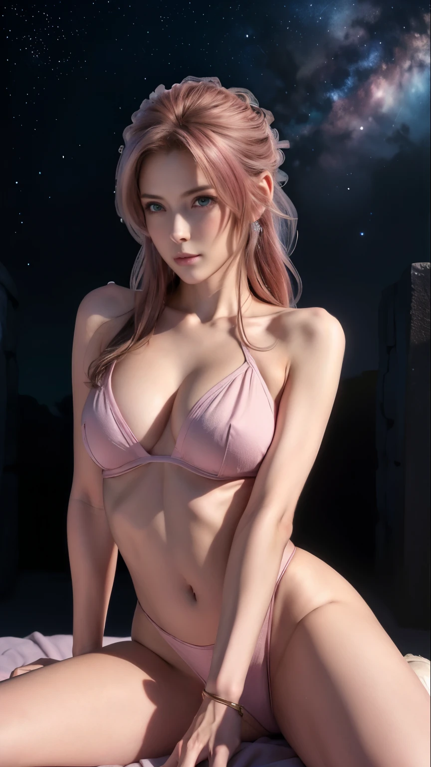 solo, shiny skin, lifelike skin texture, Optimal lighting, spark, dramatic lighting, dynamic poses, Starry sky background, Night Sky, universe, Milky Way, 1 girl, Balanced Eyes, Andromeda Shun, pink armor, Chest, Red hair, pink helmet, Blue eyes,official art, extremely detailed, incredibly absurdres, looking at the audience, elegant attire, gentle expression, subtle blush, warm skin tones, ethereal lighting, soft shadows, high-resolution digital painting, realistic style, artistic interpretation, by a skilled portrait artist, ArtStation showcase,1girl, best quality, masterpiece, illustration, an extremely delicate and beautiful, skinny muscular woman, medium breast, intense eye contact, intense eye contact, 8k wallpaper, Amazing, finely detail, masterpiece, ultra-detailed, highres, extremely detailed, beautiful detailed girl, realistic, outdoors, light contrast,medium Breasts, A faint smile, chain，Showing her bellynatural makeup, elegant attire, gentle expression, subtle blush, warm skin tones, ethereal lighting,, show nipples, medium breasts, show vagina, spread legs.