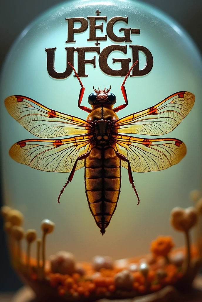 logo written "PEG-UFGD: resin-embedded arthropods" with a centralized insect