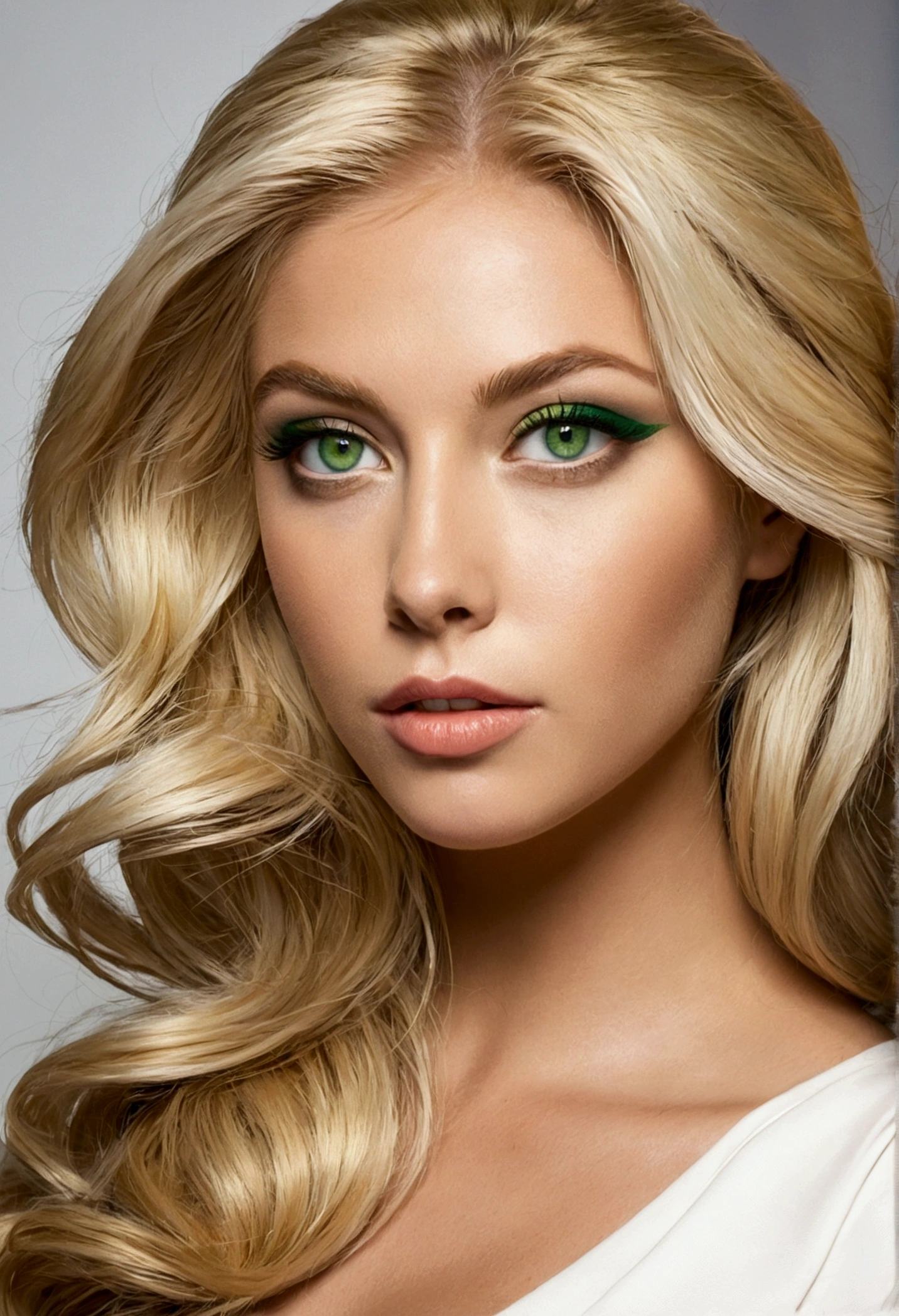 still but blonde with green eyes
