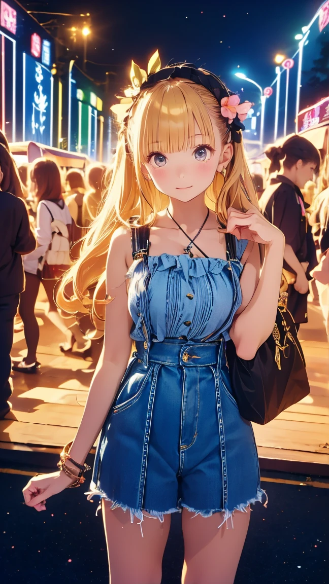 ((masterpiece)),(((Highest quality))),Comiket scenery、Big Sight、International Exhibition Hall、Thin thighs,Long legs,whole body:1.5，(:1.3),(もっと美しいsummerのラフな格好：1.3),(Wearing light casual clothes:1.2),Short Blonde:1.2、Idol Pose，summer、flowerpunk、Idol Group、Sparkle Effect、Light effect particles、Vivid gradients