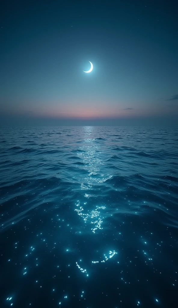 Crescent moon and sea fireflies