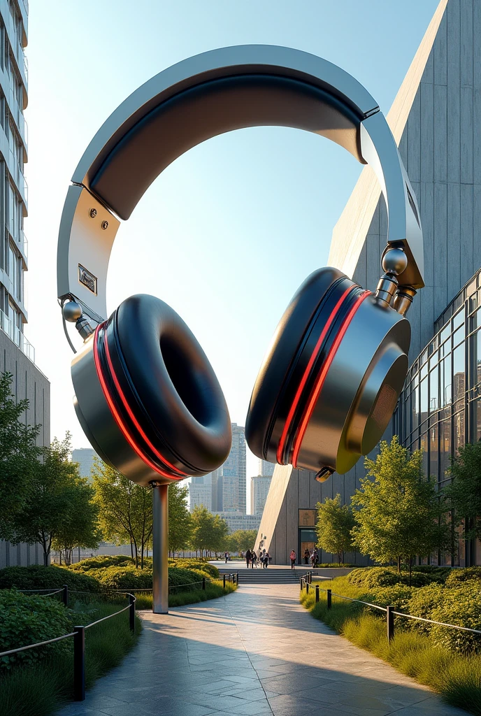 Create a concept design building based on a headphone and please show me the exterior design