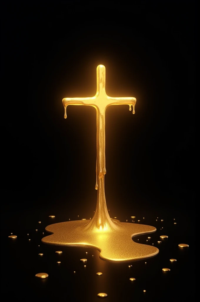 Golden cross melting, with black background in 2D