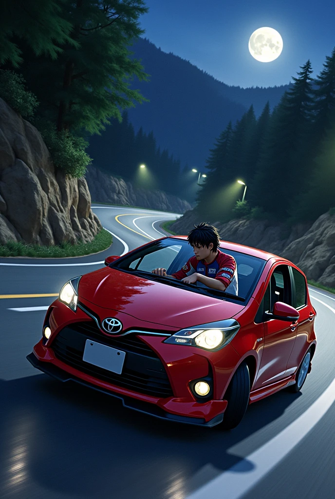 Make Takumi from initial D with a 2008 Toyota Yaris hatchback as realistic as possible