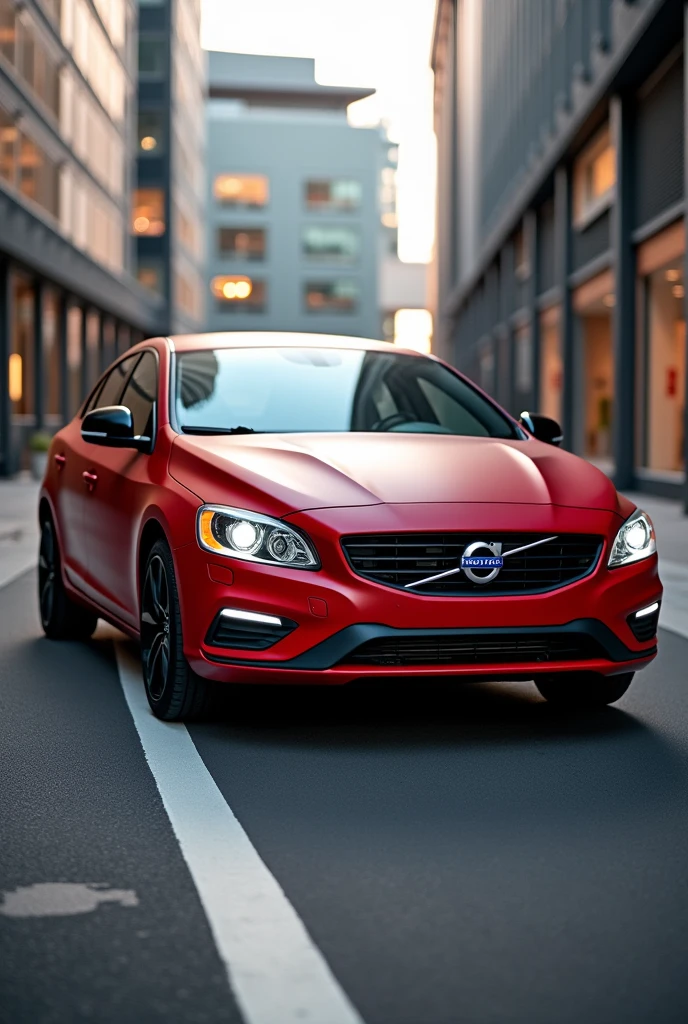 Volvo s60 2011 matte red and black rims, front corner view
