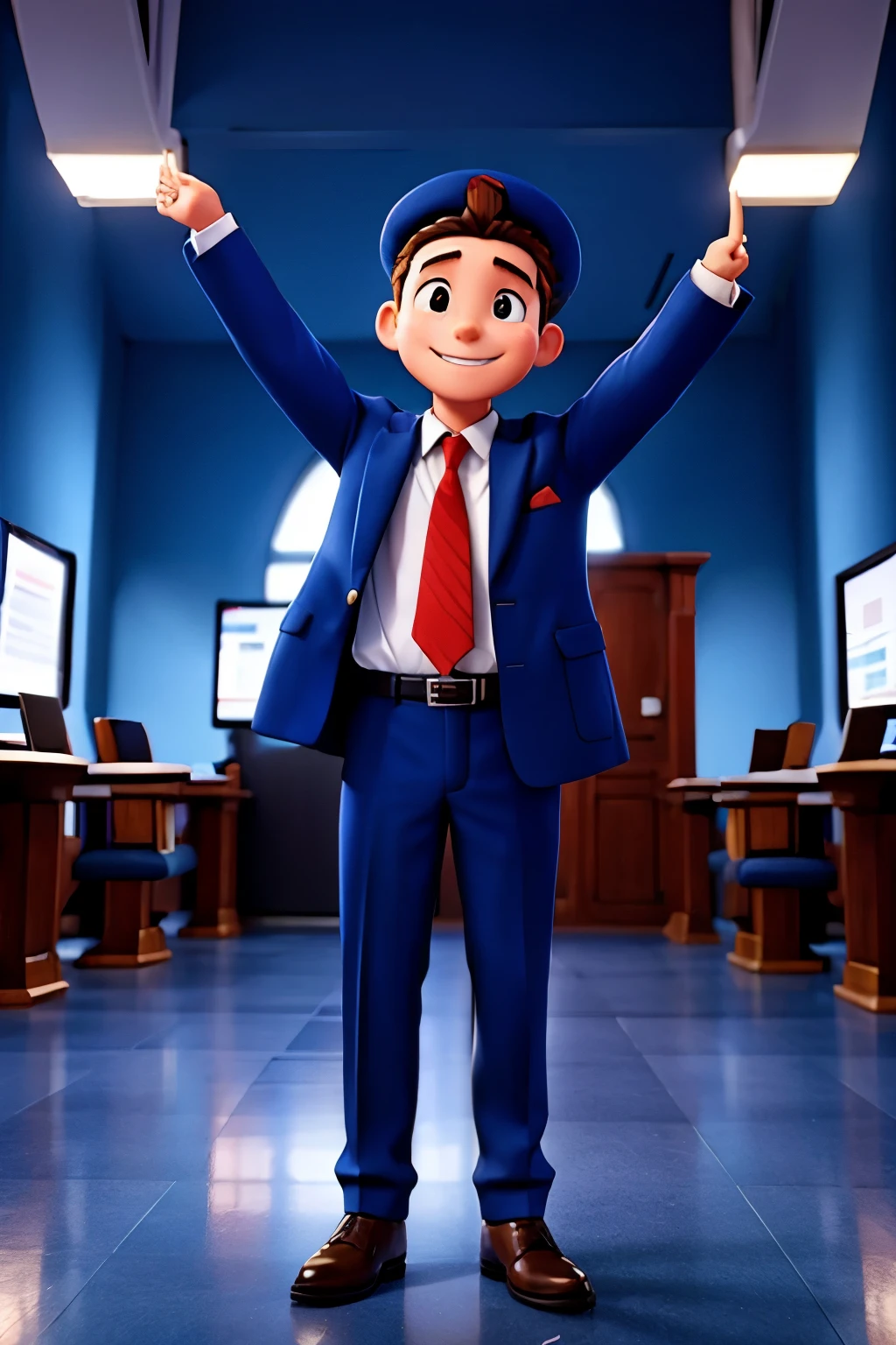 A man HIGH TICKET TRAFFIC MANAGER AND DIGITAL STRATEGY, smiling with open arms,in blue suit