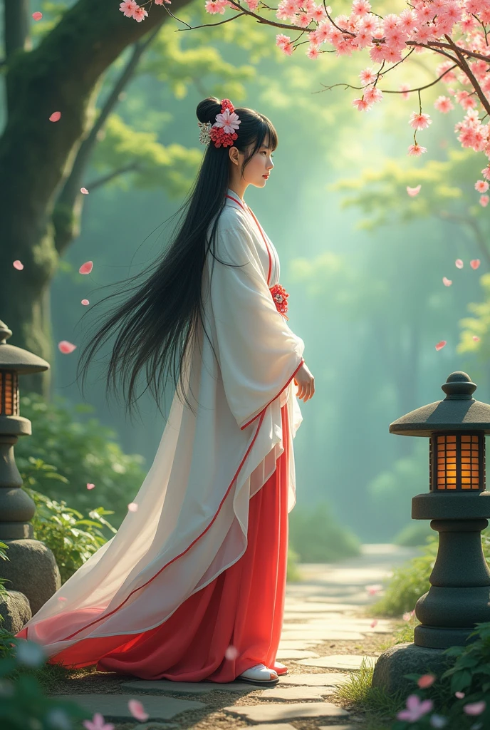 Japanese woman dressed as a shrine maiden