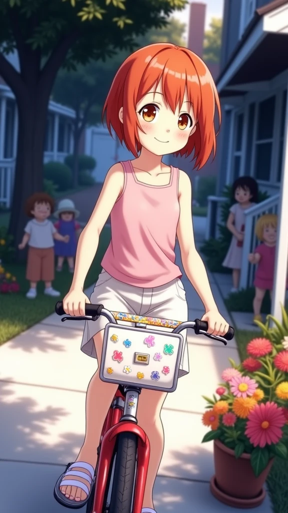 riding a bicycle, on the sidewalk,