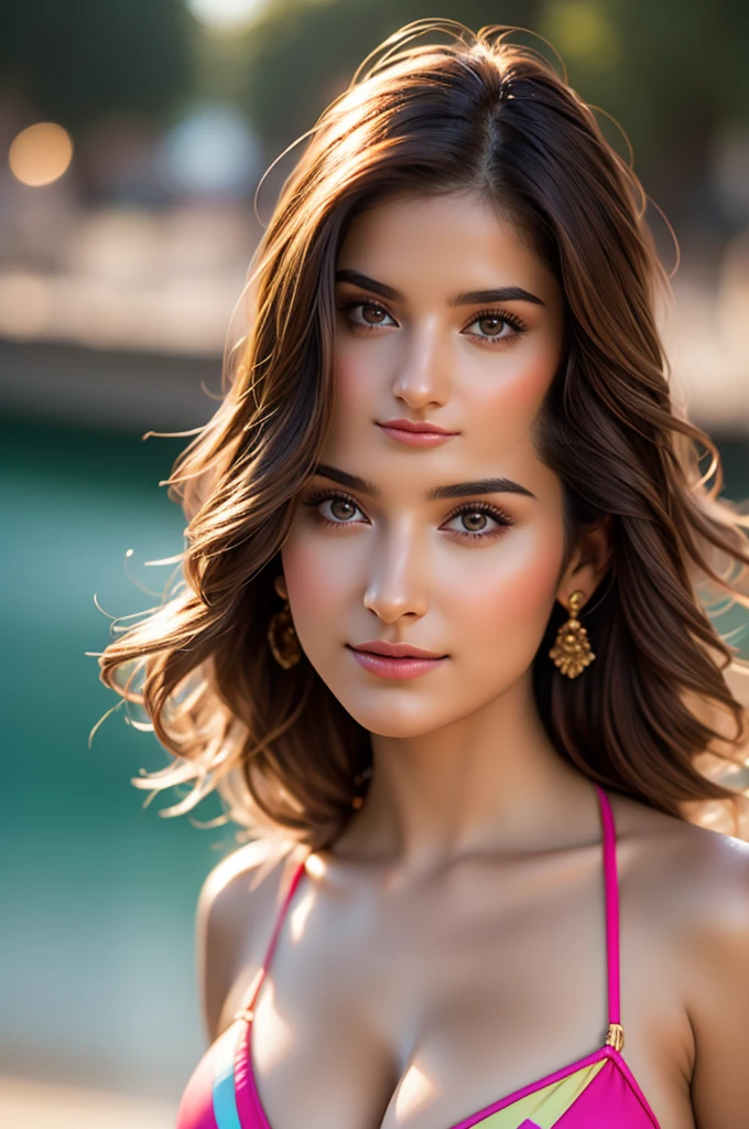 1girl, Goddess ,4k , very cute, amazing face and eyes, (beautiful nice smile), (very detailed beautiful face), bright glowing lips, keep staring at me, super beautiful, big breasts, (cute bikini: 1.3), (highest quality: 1. 4), (hyper quality), (super detailed) (Hyperreal, Photorealsitic: 1.37), real skin texture, highly detailed CG integrated 8K wallpaper, RAW photos, professional photos, cinematic lighting, glow, youth, Maltese landscape, wind, Translated with DeepL.com (free version)