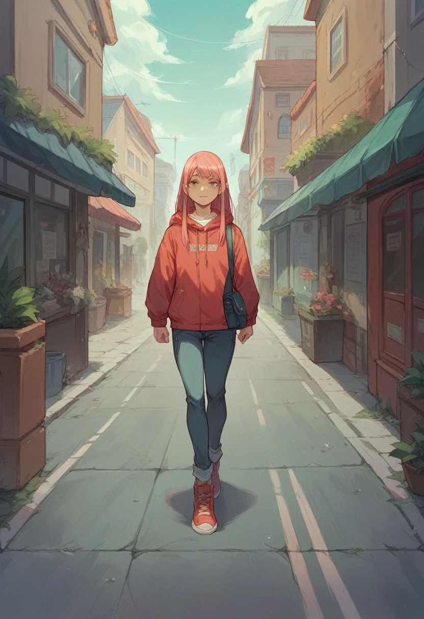 Beautiful zero two walking epically down a street