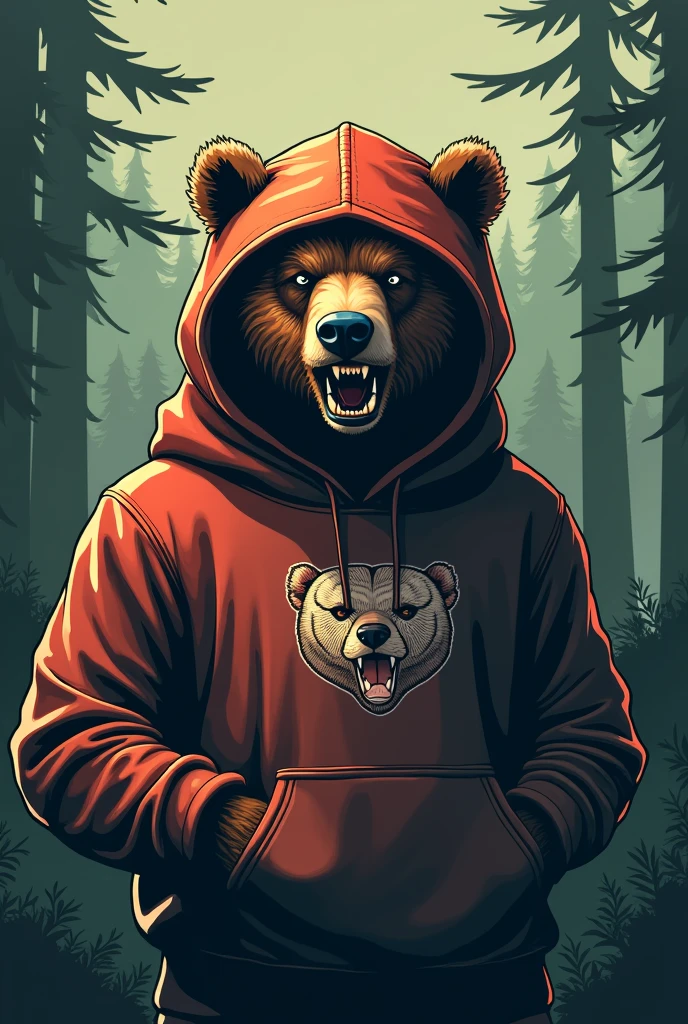 Create an angry bear logo with a sweatshirt (sweater) of clothes