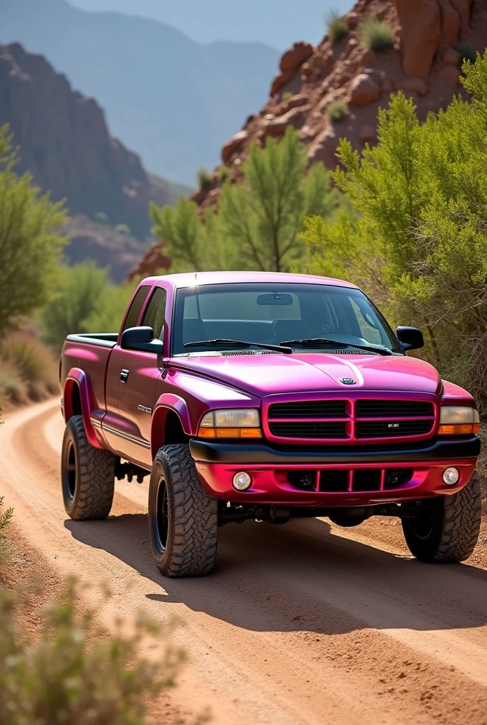 Dodge Dakota 2000 4 doors metallic pink With off road tires photo half side