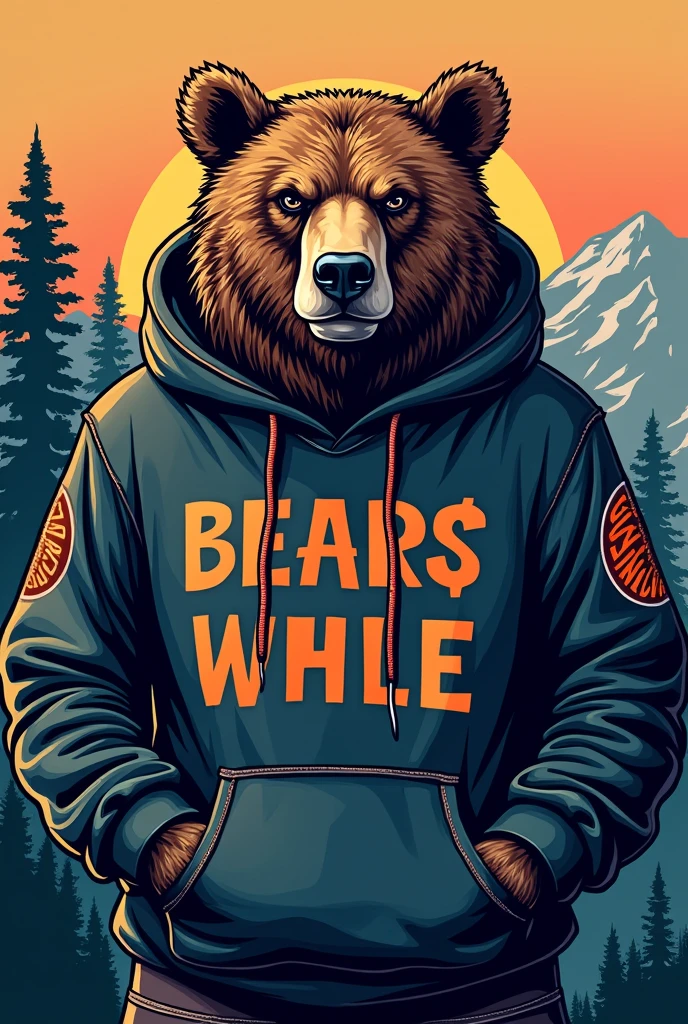 Create an angry bear logo with a sweatshirt (sweater) of clothes