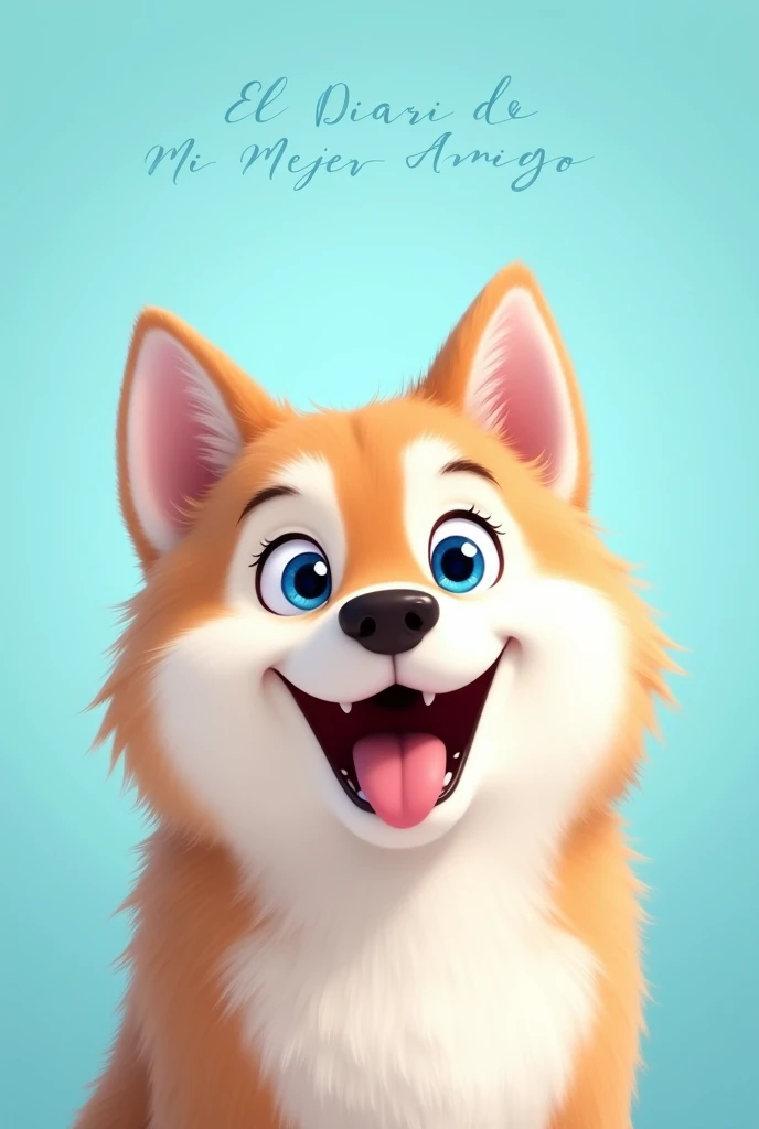 Animated image of cute Siberian dog face with title "My Best Friend&#39;s Diary"in Spanish with elegant and stylish font and bondi blue gradient background