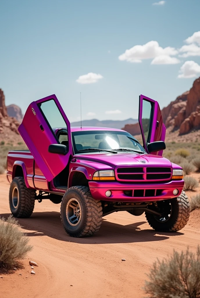 Dodge Dakota 2000 4 doors metallic pink With off road tires side