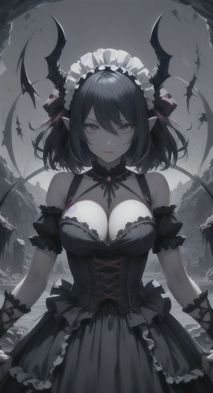 masterpiece, best quality, mythical Hell, demonic maid,