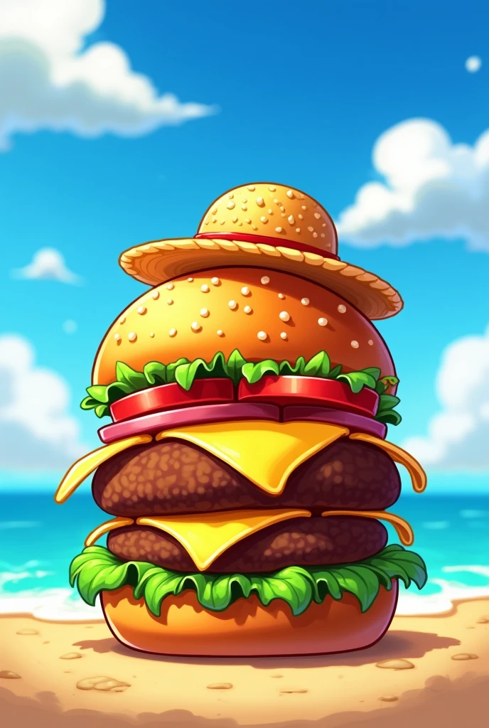 Create Hamburger Logo with Straw Hats Name, inspired by the anime one piece
