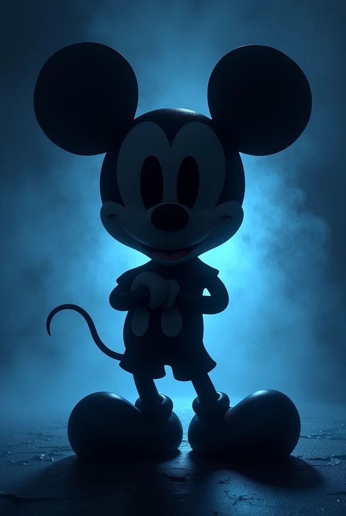 make me the dark shadow of epic mickey with arms crossed on a light navy blue background