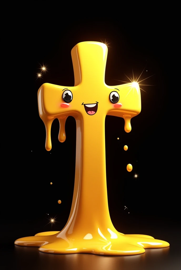 Golden cross melting, with black background with cartoon design