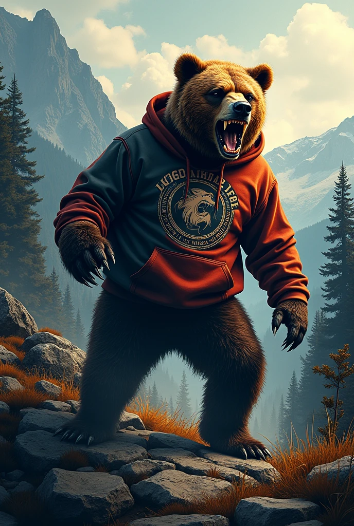 Create an angry bear logo with a sweatshirt (sweater) of clothes