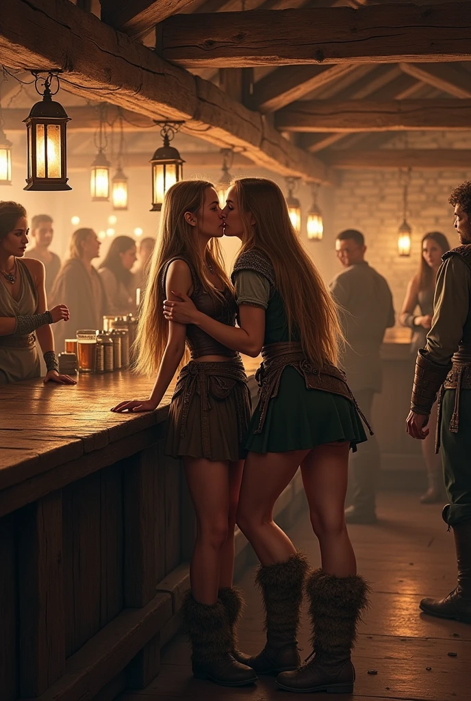 medieval enviroment, medieval age, medieval ambience, medieval epoc, young medieval prostitute, in a crowded tavern, lot of client,exposed breast, ripped and dirty clothes, semi_nude, nsfw, (europian face), erotic pose, erotic