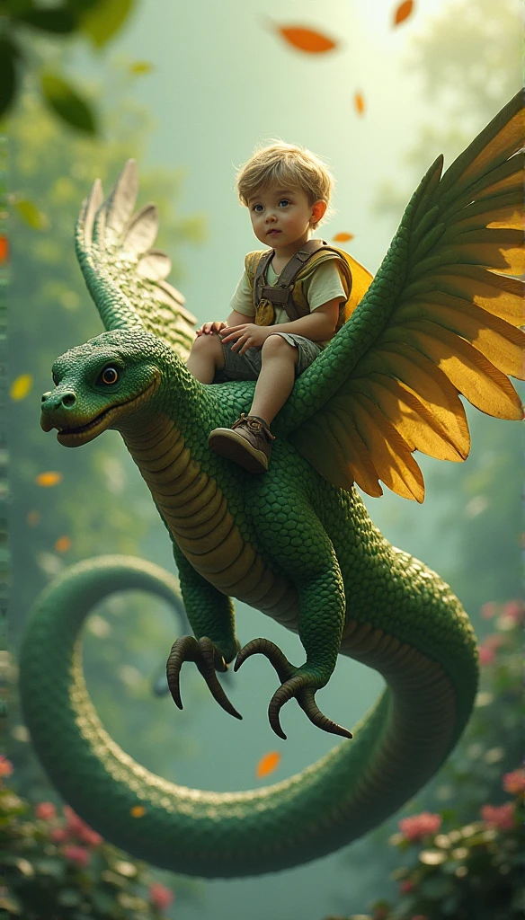 A 12 year old white boy with brown hair,blue cueca,black tank top and glasses with dragon wings